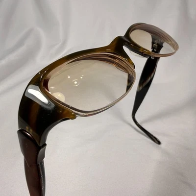 Jean Lafont Eyeglasses Frames Only- Brown, Black, White Layered Ribbon Half-Rim - Image 1 of 4