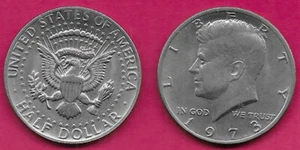 USA 50 CENTS (1/2 DOLLAR) 1973 XF JOHN FITZGERALD KENNEDY FACING LEFT AND THE - Picture 1 of 1