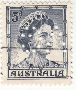 Australia 1959. 5D. Queen Elizabeth Ii Qeii. Perfin. Used. Ng
