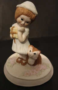 Wallace Berrie & CoMoments To Remember School Girl With Kitten Porcelain Figure - Picture 1 of 7