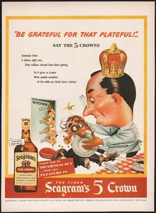 Vintage magazine ad SEAGRAMS 5 CROWN whiskey from 1944 cartoon guys pictured - Picture 1 of 2