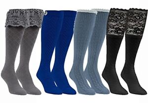 4 PAIR World Softest Socks Fancy Button Flirty Lucy Lace Sassy Knee High BOOT PP