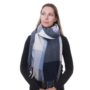Karo Tuch Schal sand blau weiß Poncho Damen superweich Geschenk verpackt CRAGGI - Bild 1 von 3