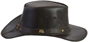 Cappello concho borchie marrone vera pelle stile western australiano cowboy cespuglio rodeo - Foto 1 di 3