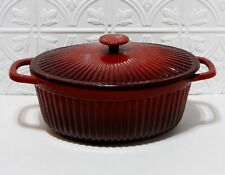 Paula Deen Dutch Oven Enameled Cast Iron Oval 2 Tone Red Ribbed Roaster W/Lid