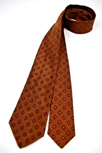 Neck Tie VTG 60s Red Country Diamonds Pie Foulard on Brown Rayon 52.5" x 2.5" - Picture 1 of 5