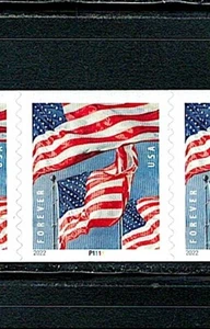 Estampilla Forever de banderas de bobina única como nueva de Estados Unidos con placa # P111, Scott # 5656 (MNH) - Imagen 1 de 1