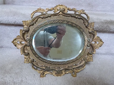 ANTIQUE Victorian NB&IW Solid Brass Ornate Table Dresser Mirror Stand 13" Cover