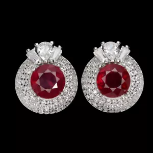 Summer 925 Silver Earrings Round Ruby 7mm Cz Gemstone Jewelry - Picture 1 of 13