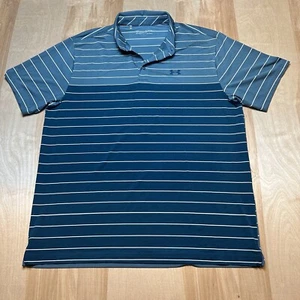 Under Armour Short Sleeve Polo Shirt Men's XL Teal Blue Loose HeatGear Striped - Picture 1 of 7