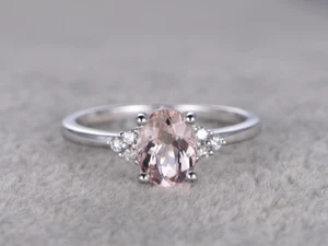 0.7Ct Lab-Created Morganite Solitaire Accent Engage Ring 9ct SOLID White Gold - Picture 1 of 7