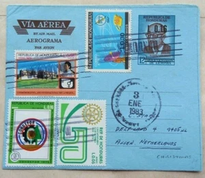 HONDURAS 1983 REVALUED AEROGRAMME WITH ILLUST CHRISTMAS MESSAGE PRINTED INSIDE - Picture 1 of 3