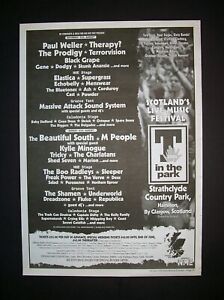 Massive Attack, Prodigy, Paul Weller, Elastica T In The Park 1995 Plakat Typ Reklama