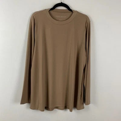 Susan Graver Modern Essentials Liquid Knit Crew-Neck Top Size XL Tan - Image 1 of 4