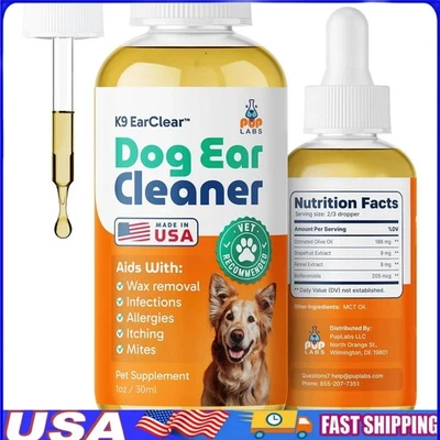 Ear Clear, Natural Dog Ear Cleaner Infection Treatment 1 oz Bottle with.Dropper/ - Image 1 of 4
