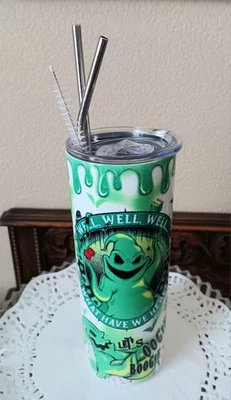 Стакан для сублимации Oogie Boogie 20 унций нержавеющая сталь, 2 соломинки для Хэллоуина  - Изображение 1 из 4