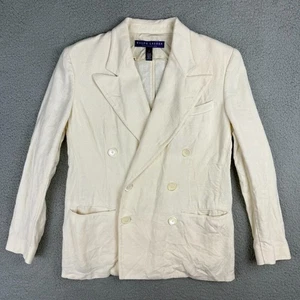 Blazer Ralph Lauren Mujer 4 Beige Púrpura Etiqueta Lino Chaqueta Hecha en EE. UU. De Colección - Imagen 1 de 10