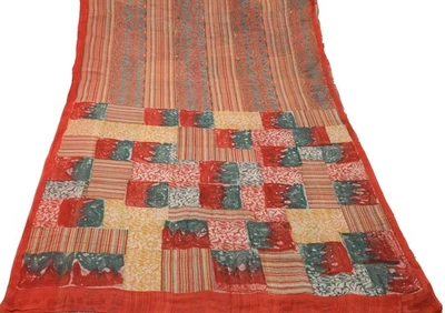 Sushila Vintage Multi-Color Saree 100% Pure Georgette Silk Printed Craft Fabric - Image 1 of 4