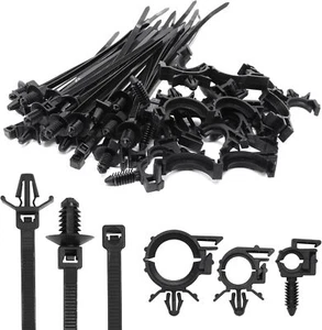45Pcs Push Mount Cable Zip Tie with Car Wire Loom Routing Clips Assortment, Univ - Picture 1 of 2