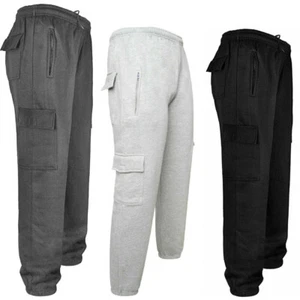 Mens Fleece Cargo Combat Five Pocket Jogging Bottom Tracksuit Jogger Sweat Pants - Picture 1 of 4