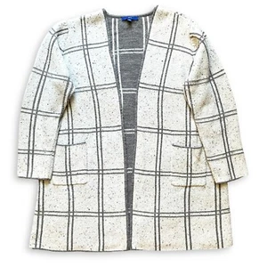 Apt 9 Wool Duster Cardigan Women XXL Beige Clean Girl Grid Long Oversized Knit - Picture 1 of 10