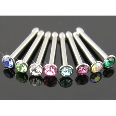 Nose Ring Stainless Steel Bone Stud with 2MM Rhinestone  - Image 1 of 4