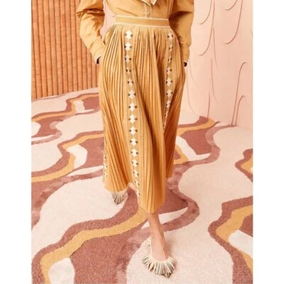 Falda Ulla Johnson Midi Plisada Marrón Sabina Bordada Foto 1 de 4