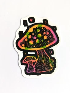 Small Sticker Decal For Laptop Scrapbooking Water Bottle Trippy Neon Mushroom - Picture 1 of 2