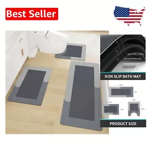 Versatile 3-Piece Grey Bath Mat Set - U-Shaped Toilet & Non-Slip Floor Mats - Picture 1 of 10