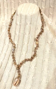 Vtg Conch & Cowrie Seashell Pendant Necklace Natural Boho Hawaii Lei Hippie 30” - Picture 1 of 4