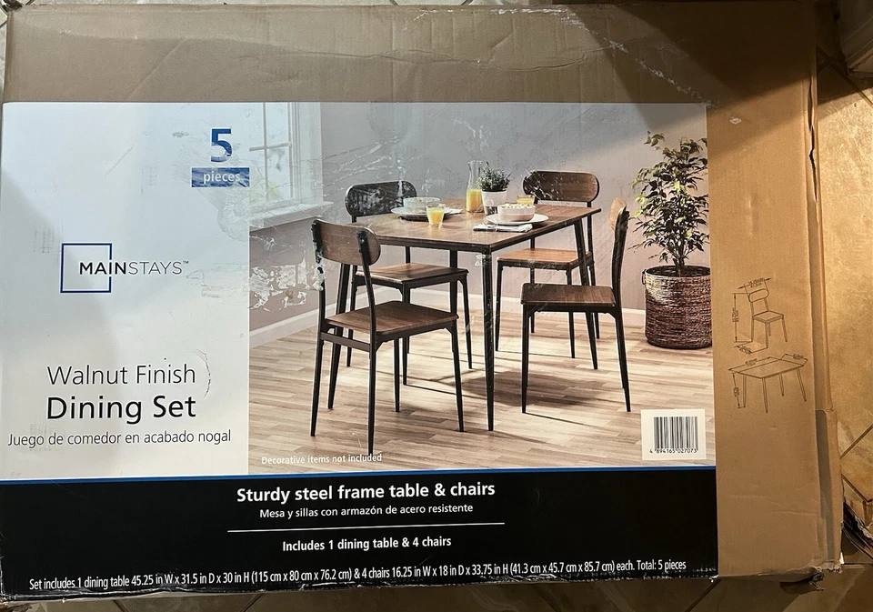 Mainstays 5-Piece Modern Wood & Metal Dining Room Set, Seats 4 , Walnut Color - Image 1 of 1