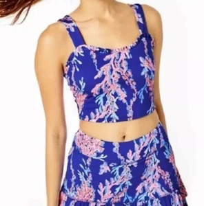 Lilly Pulitzer Luxletic Zahara Ruffle Sports Bra Borealis Blue Swim Over XL NWT - Picture 1 of 4