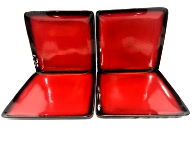 222 Fifth Comino Stoneware Set Of 4 Square Red & Black Dinner Plates 10 3/4" - Image 1 of 2