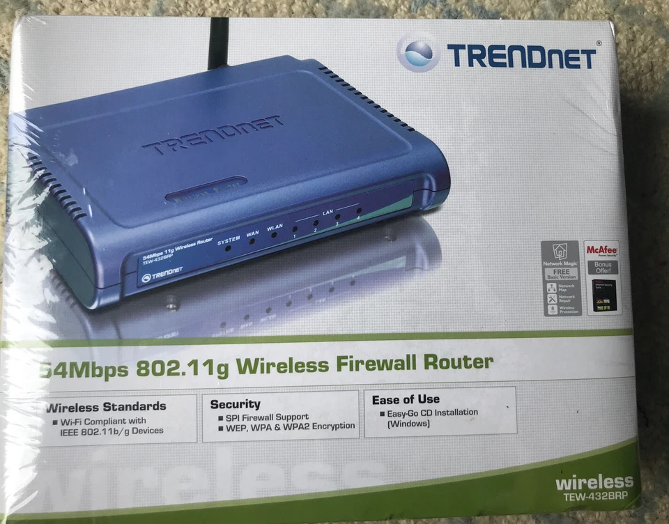 TRENDnet TEW-432BRP 54 Mbps 4-Port 10/100 Wireless G Router New In Box - Image 1 of 3