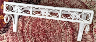 Vintage 1970's White Wicker Rattan Hanging Wall Shelf 17.5 " - Image 1 of 4