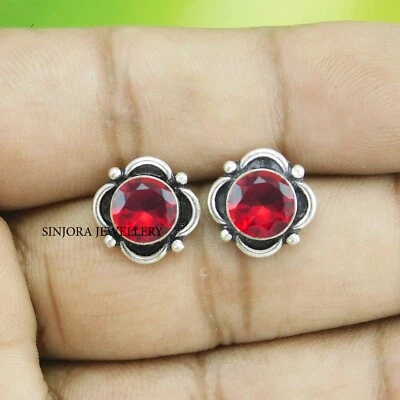 Garnet Gemstone 925 Sterling Silver Handmade Jewellery Stud Earrings - Image 1 of 4
