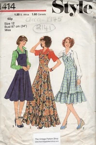 1975 Vintage Sewing Pattern Bust 34" Pinafore Dress & Blouse (2141) Style 1414 - Picture 1 of 3