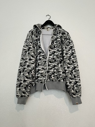 A BATHING APE (BAPE) Felpa con cappuccio e zip BABY MILO vintage bianca multi mimetica cotone XL