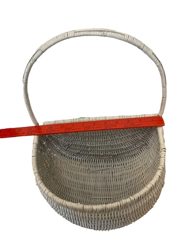 White Woven Flat Back Wall Basket Hanging Handmade Rustic Handle Boho Cover