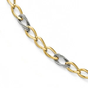 14k 14kt Two-tone Polished Diamond Cut Fancy Link Bracelet 7.5 inch Lobster - Picture 1 of 4