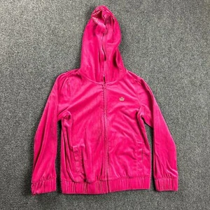 Juicy Couture Hoodie Girls Medium 10/12 Pink Full Zip Velour Casual Distressed - Picture 1 of 11
