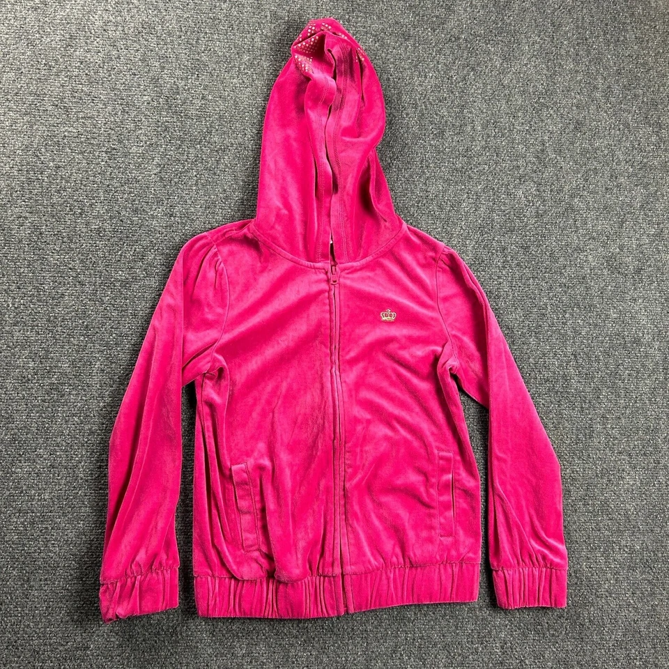 Juicy Couture Hoodie Girls Medium 10/12 Pink Full Zip Velour Casual Distressed - Image 1 of 4