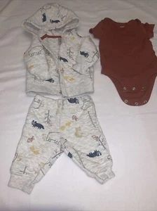 Carter's Baby Boys 3-pc. Bodysuit Set 3 Months Light Gray Hooded Sweatshirt Bear - Picture 1 of 6