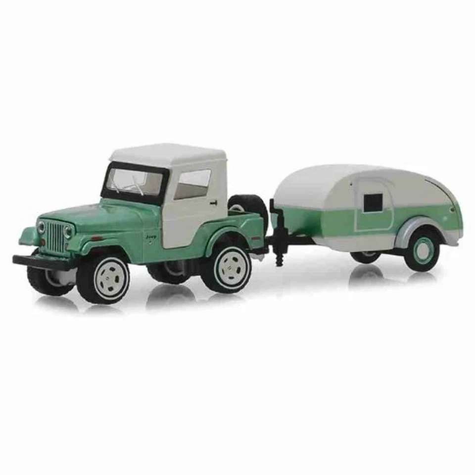 Миниатюрная коллекционная фигурка Jeep Car CJ5 1972 + Teardrop Trailer 1:64 Greenlight - Изображение 1 из 1