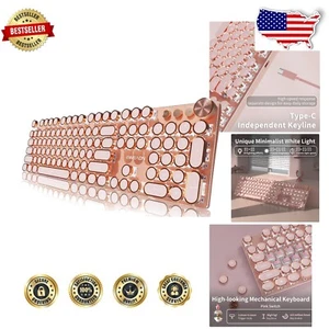 Retro-Inspired Wired Mechanical Keyboard with Backlit LED and Metal Panel - Pink - Picture 1 of 8
