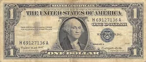 USA $1 Series of 1957 A Blue Seal Block H - A Circulated Banknote N #1 - Picture 1 of 2