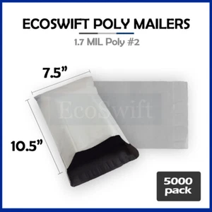 5000 7,5x10,5 EcoSwift Weiß Poly Versandtasche Versand Umschlag Selbstversiegelnde Beutel 1,7 MIL - Bild 1 von 5