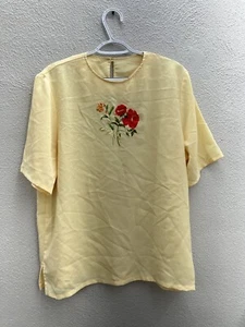 Womens BonWorth Shirt Size Unknown Yellow Embroidered Floral Short Sleeve - Picture 1 of 12