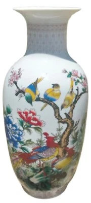 Muy detallado Fénix Rojo con Pájaros y Hermosas Flores Peonías H = 14 pulgadas Foto 1 de 4