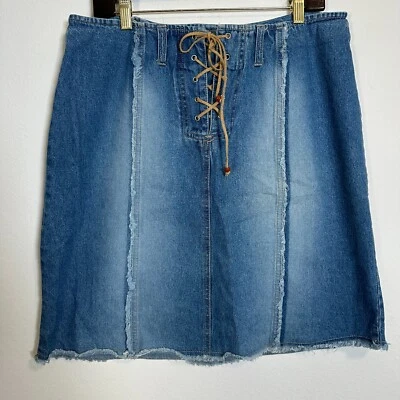 Винтажный Y2K джинсовой ткани шнурует вверх колена длина срез юбка женщин Missy размер 14 - Изображение 1 из 3